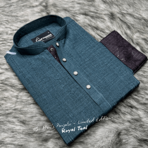3. Limited Edition Panjabi - Slub Wave Texture - RoyalTeal